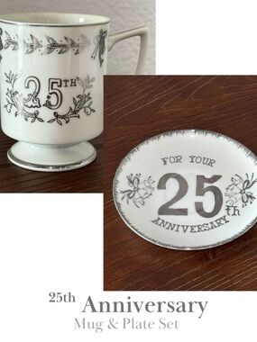 Vintage Lefton 25th Anniversary White Porcelain Collectible Tea Cup & Saucer Set
